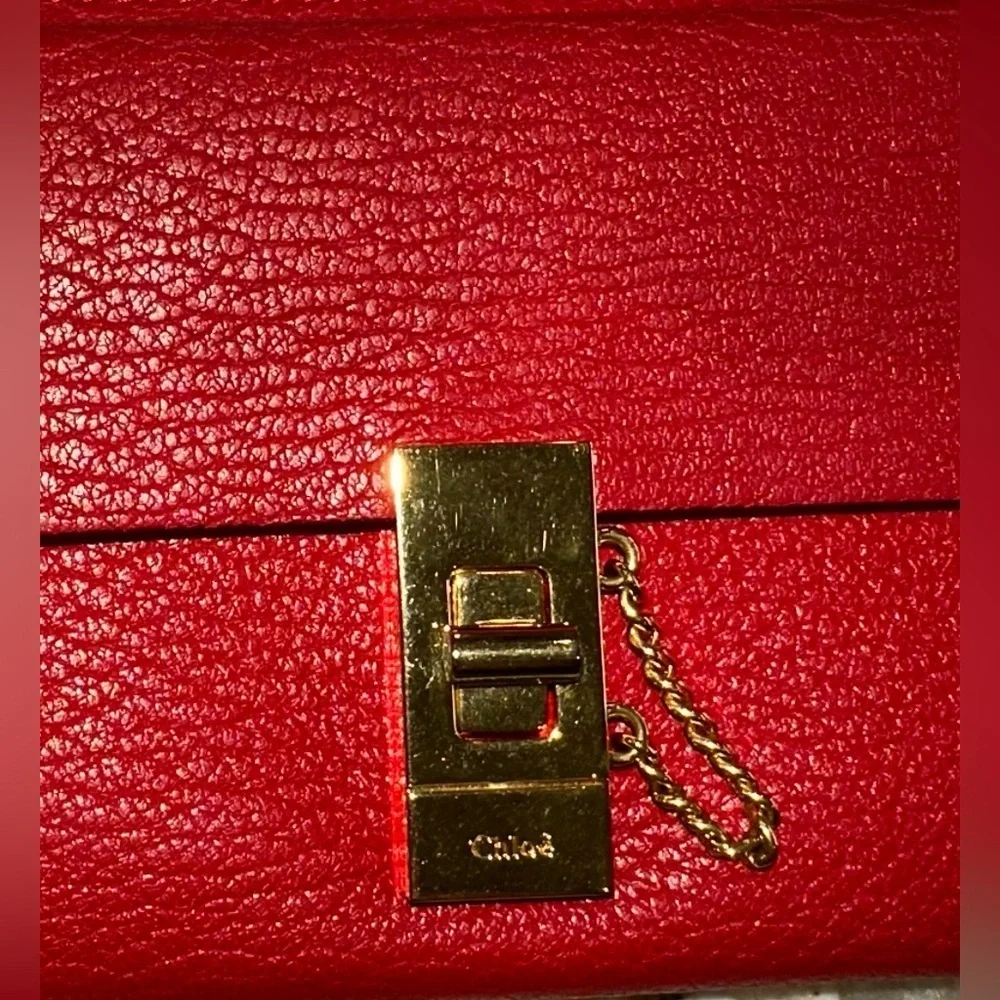 Classic Chloé Red Leather Front Pocket Continental Zip @ Wallet Gold Hardware